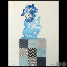 Emergió el monstruo que habitaba en ella - Serie AZUL dibujo sobre papel de Ricardo Migliorisi - Año: 2018